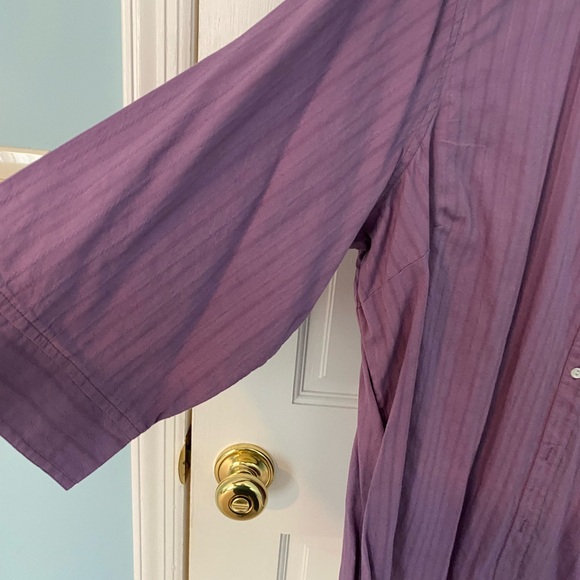 Lavendar Cotton Collared Button Down Top, 3/4 sleeve Blouse- Plus - Picture 3 of 5